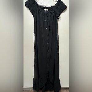 LOFT Women's Off The Shoulder Black Button Down Midi Dress - Size SP